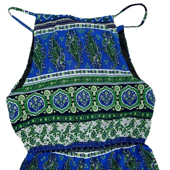 NWT Blue Green White Paisley Sleeveless Adjustable Spaghetti Strap Romper M - Picture 5 of 10